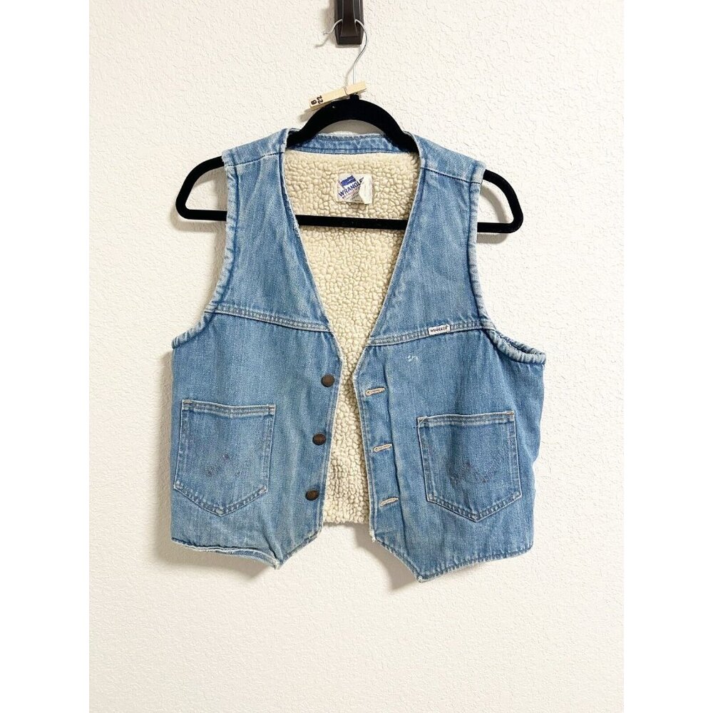 Wrangler‎ Mens Vintage No Fault Denim Sherpa Lined Vest USA Made Blue Medium
